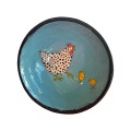 Dessert Bowl with Chickens and Chicks on Turquoise